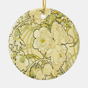 Alphonse Mucha Peonier Art Nouveau Blommönster Julgransprydnad Keramik