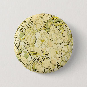 Alphonse Mucha Peonier Art Nouveau Blommönster Knapp