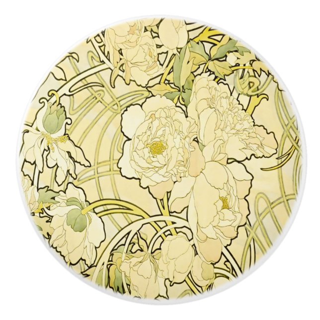 Alphonse Mucha Peonier Art Nouveau Blommönster Knopp (Framsidan)