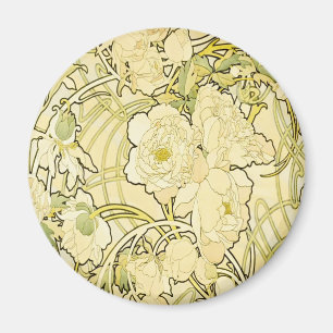 Alphonse Mucha Peonier Art Nouveau Blommönster Magnet