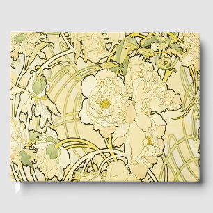 Alphonse Mucha Peonies Art Nouveau Blommönster Gästböcker
