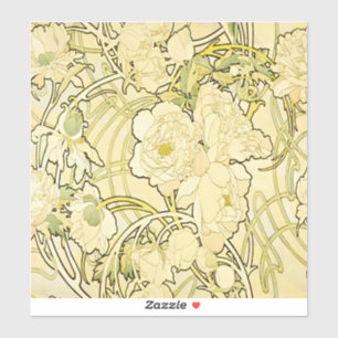 Alphonse Mucha Peonies Art Nouveau Blommönster Klistermärken