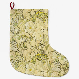 Alphonse Mucha Peonies Art Nouveau Blommönster Stor Julstrumpa