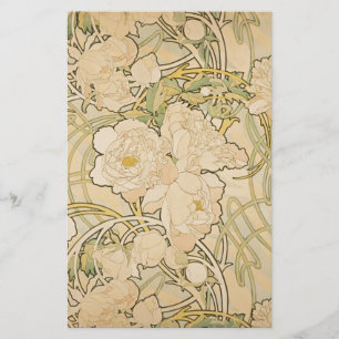 Alphonse Mucha Peonies Peony Ro Fawn 1897 Brevpapper