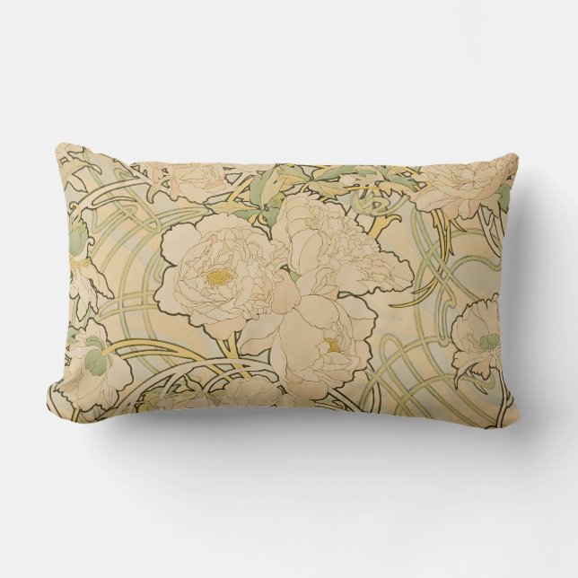 Alphonse Mucha Peonies Peony Ro Fawn 1897 Lumbarkudde (Framsida)