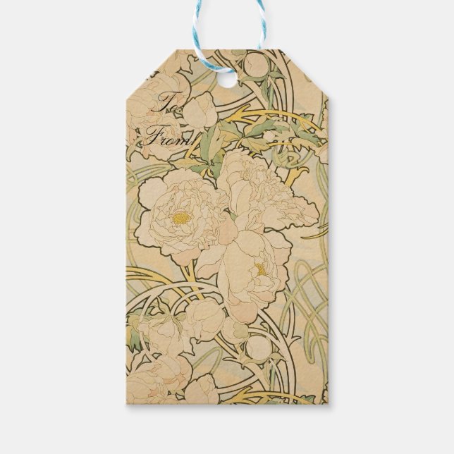 Alphonse Mucha Peonies Peony Ro Fawn 1897 Presentetikett (Framsidan)
