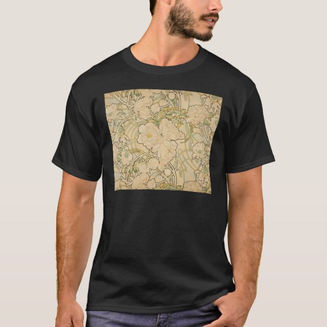 Alphonse Mucha Peonies Peony Ro Fawn 1897 T Shirt (Framsida)