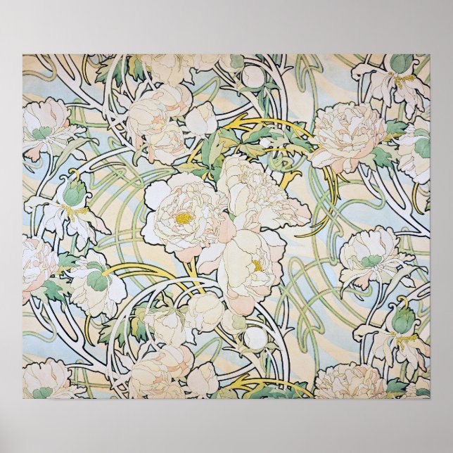 Alphonse Mucha Peonies Poster (Framsidan)