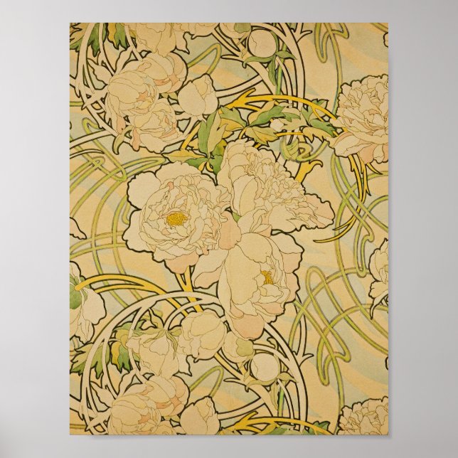 Alphonse Mucha - Peonies Poster (Framsidan)