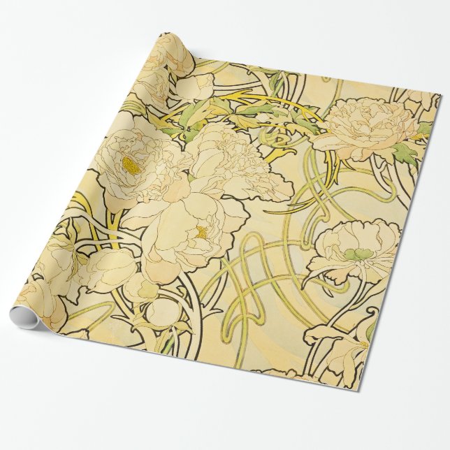 Alphonse Mucha - Peonies Presentpapper (Utrullad)