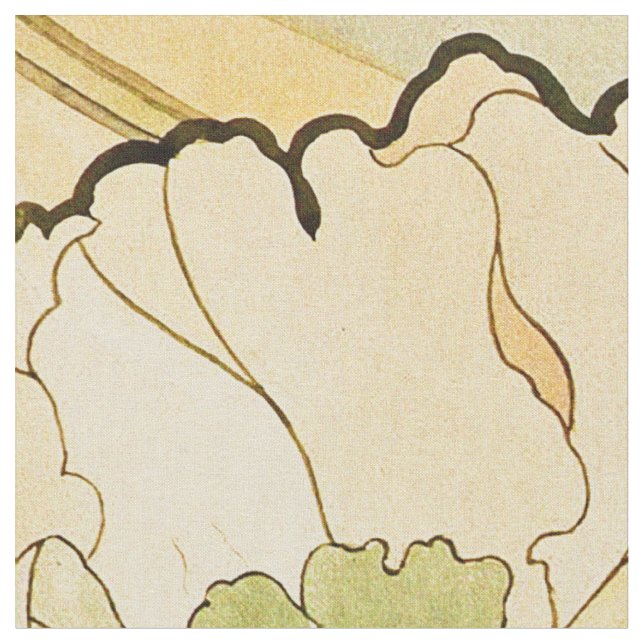 Alphonse Mucha - Peonies Tyg (Närbild)