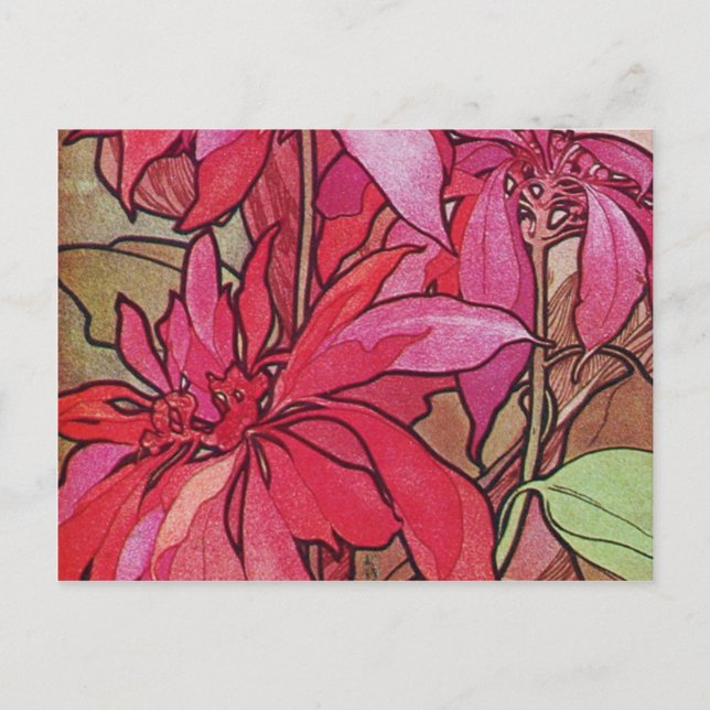 Alphonse Mucha Poinsettias julvykort Helg Vykort (Framsida)