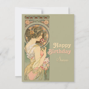 Alphonse Mucha Primrose CC0638 Birthday Hälsning Kort