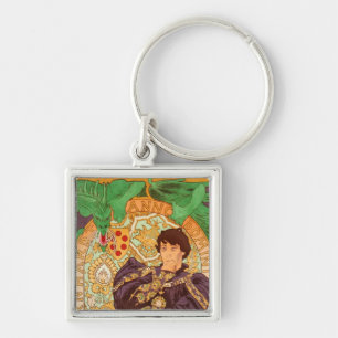 Alphonse Mucha Prince och Dragon Fyrkantig Silverfärgad Nyckelring