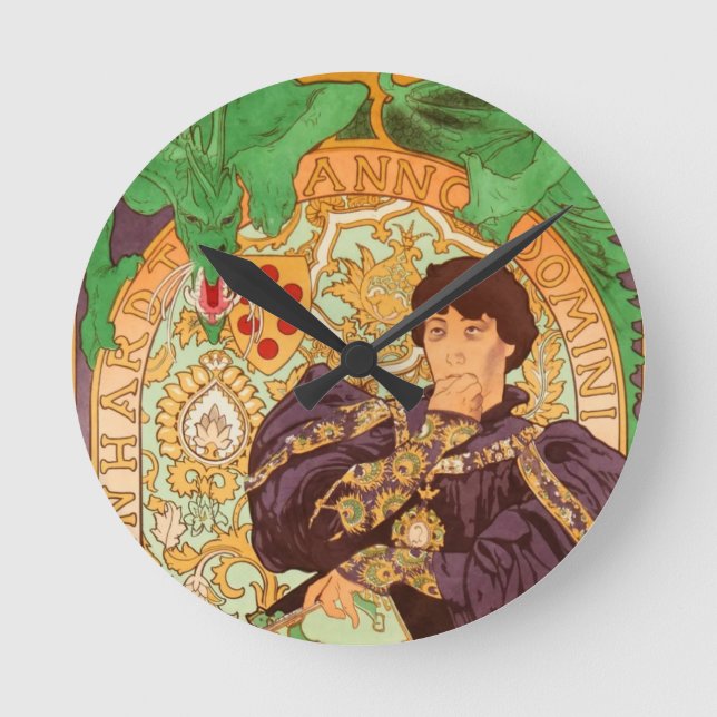 Alphonse Mucha Prince och Dragon Rund Klocka (Framsida)