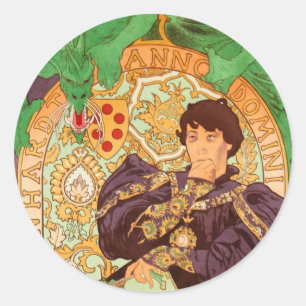 Alphonse Mucha Prince och Dragon Runt Klistermärke