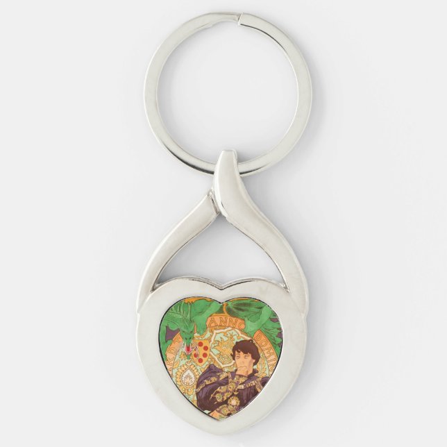 Alphonse Mucha Prince och Dragon Twisted Heart Silverfärgad Nyckelring (Framsidan)