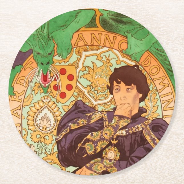 Alphonse Mucha Prince och Dragon Underlägg Papper Rund (Framsidan)