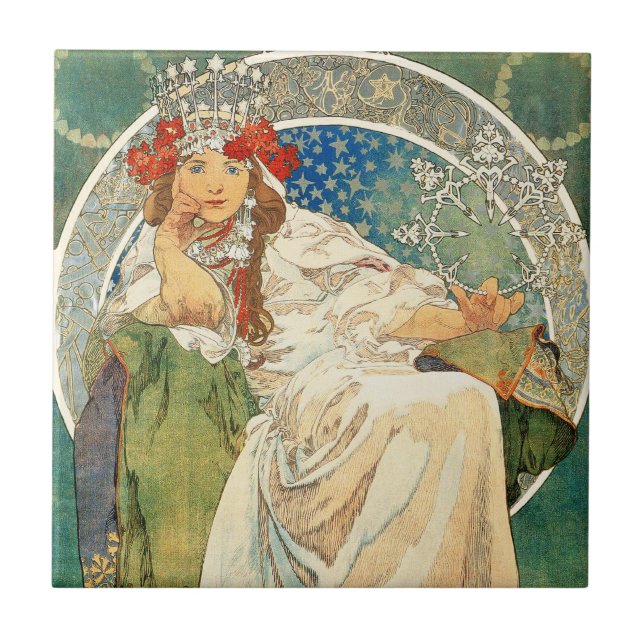 Alphonse Mucha Princess Hyacint Belägga med tegel Kakelplatta (Framsidan)