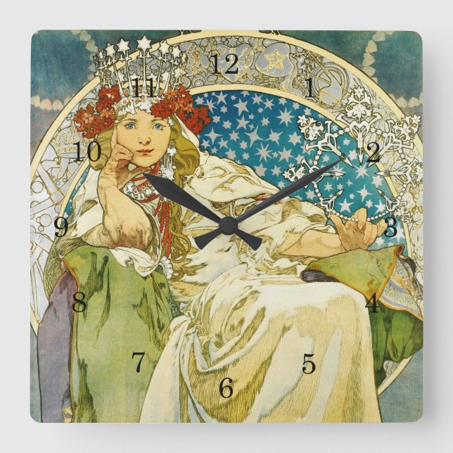 Alphonse Mucha Princess Hyacinth Art nouveau Fyrkantig Klocka (Framsida)