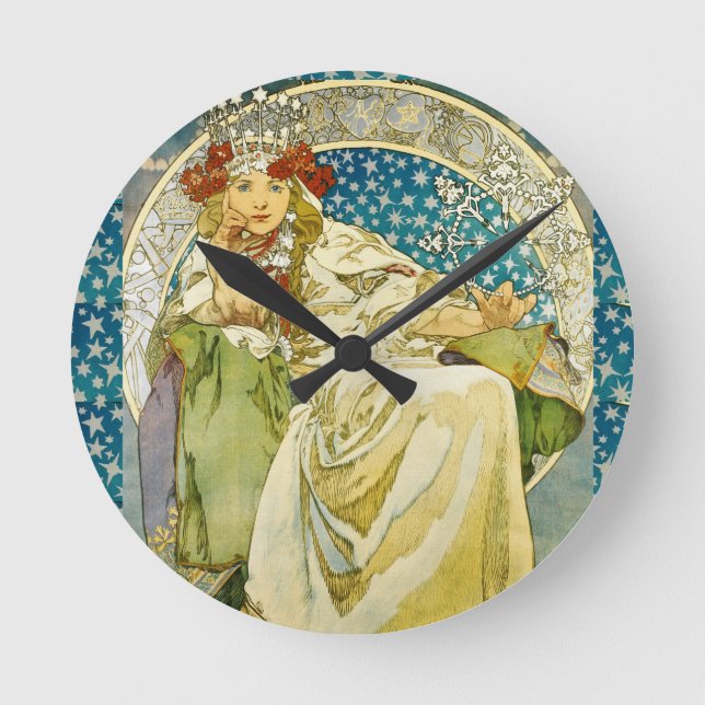 Alphonse Mucha Princess Hyacinth Art nouveau Rund Klocka (Framsida)