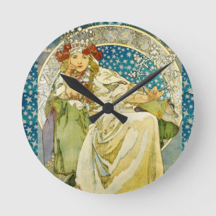 Alphonse Mucha Princess Hyacinth Art nouveau Rund Klocka