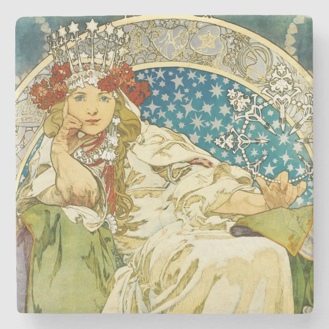 Alphonse Mucha Princess Hyacinth Art nouveau Underlägg Sten (Framsidan)