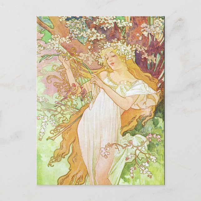 Alphonse Mucha Printemps/Vår, 1896 Vykort (Framsida)