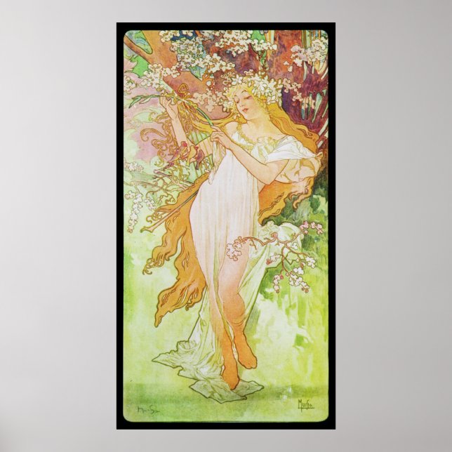Alphonse Mucha Printemps Vår Poster (Framsidan)