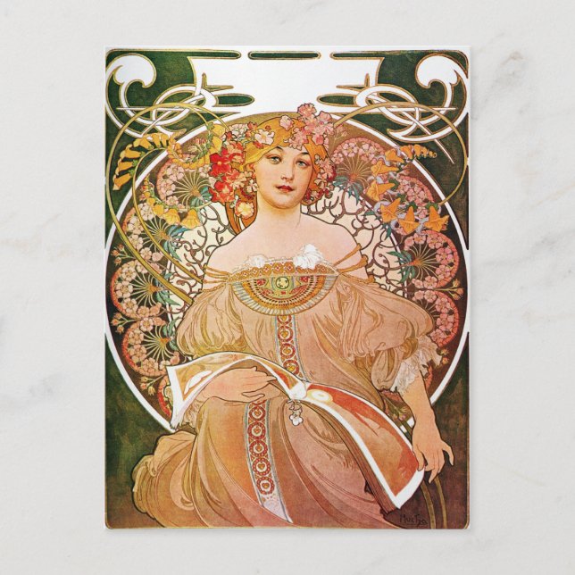 Alphonse Mucha, Reverie/Daydröm, 1896. Vykort (Framsida)