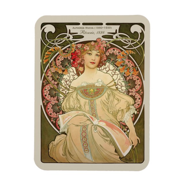Alphonse Mucha Rêverie Daydröm CC0878 Art nouveau Magnet (Vertikal)