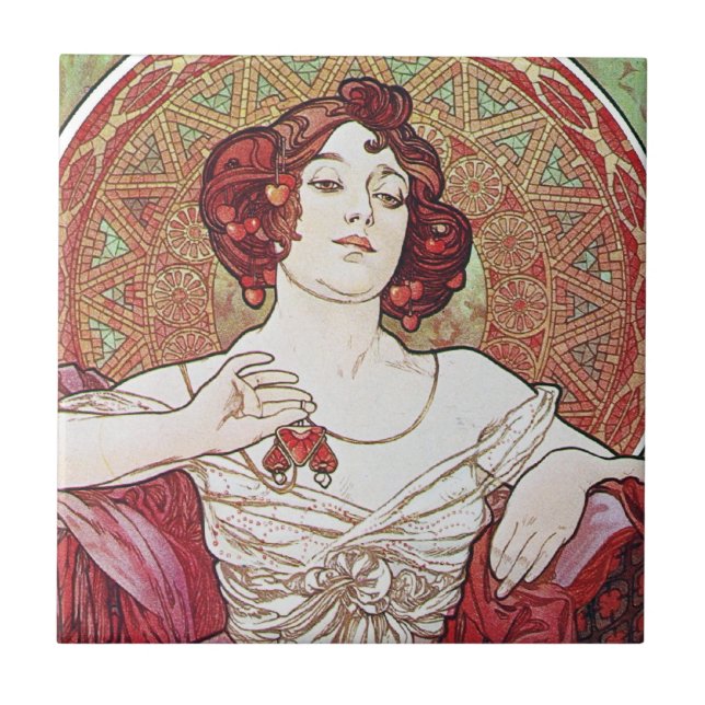 Alphonse Mucha Ruby Kakelplatta (Framsidan)