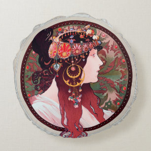 Alphonse Mucha Rund Kudde