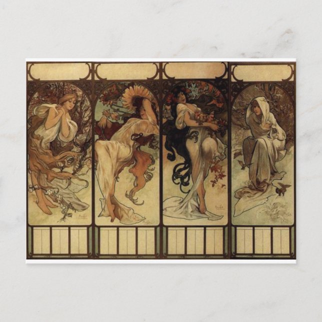 Alphonse Mucha:s säsong Vykort (Framsida)