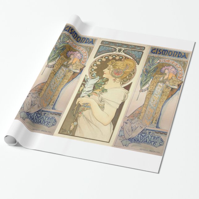 Alphonse Mucha - Sarah Bernhard målning Presentpapper (Utrullad)