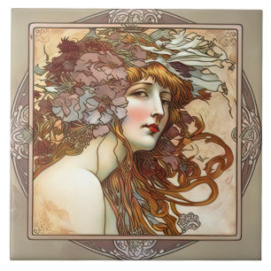 Alphonse Mucha Sarah Bernhardt Art nouveau Ceramic Kakelplatta