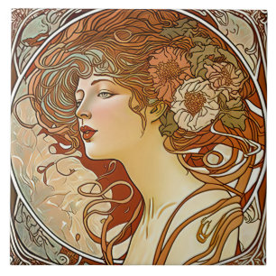 Alphonse Mucha Sarah Bernhardt Art nouveau Ceramic Kakelplatta