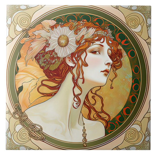 Alphonse Mucha Sarah Bernhardt Art nouveau Ceramic Kakelplatta (Framsidan)