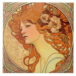 Alphonse Mucha Sarah Bernhardt Art nouveau Ceramic Kakelplatta