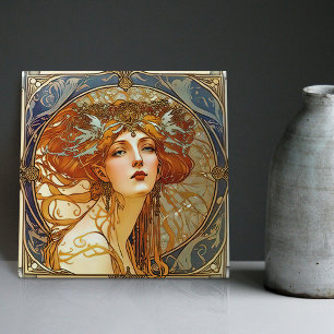 Alphonse Mucha Sarah Bernhardt Art nouveau Ceramic Kakelplatta