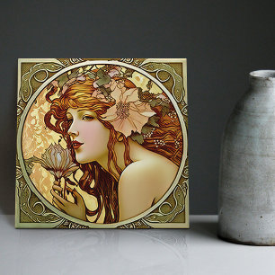 Alphonse Mucha Sarah Bernhardt Art nouveau Ceramic Kakelplatta