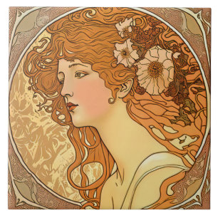 Alphonse Mucha Sarah Bernhardt Art nouveau Ceramic Kakelplatta
