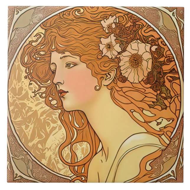 Alphonse Mucha Sarah Bernhardt Art nouveau Ceramic Kakelplatta (Framsidan)