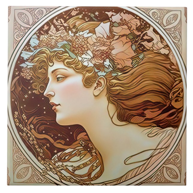 Alphonse Mucha Sarah Bernhardt Art nouveau Ceramic Kakelplatta (Framsidan)