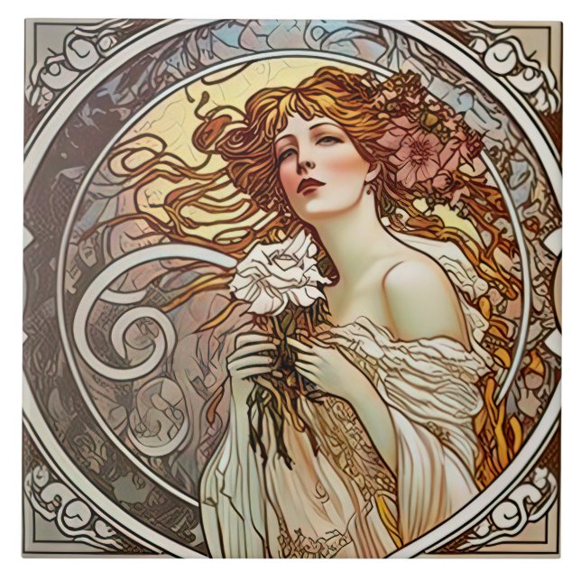 Alphonse Mucha Sarah Bernhardt Art nouveau Kakelplatta (Framsidan)