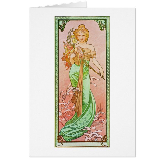 Alphonse Mucha säsongerna: Vår Printemps OBS Kort (Framsidan)