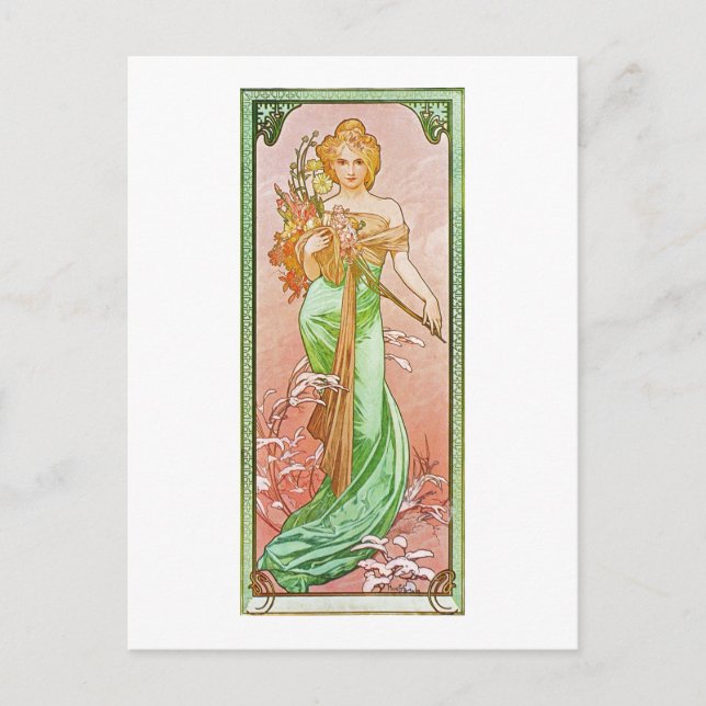 Alphonse Mucha Seasons: Vår Printemps Vykort (Framsida)