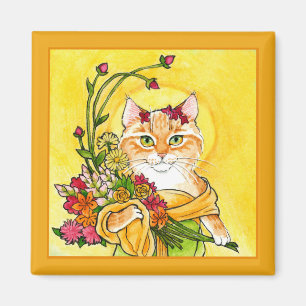 Alphonse Mucha-skåpet av kattblommor Magnet
