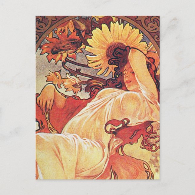Alphonse Mucha Solros Vykort (Framsida)