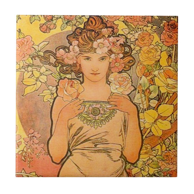 Alphonse Mucha som ron belägger med tegel Kakelplatta (Framsidan)